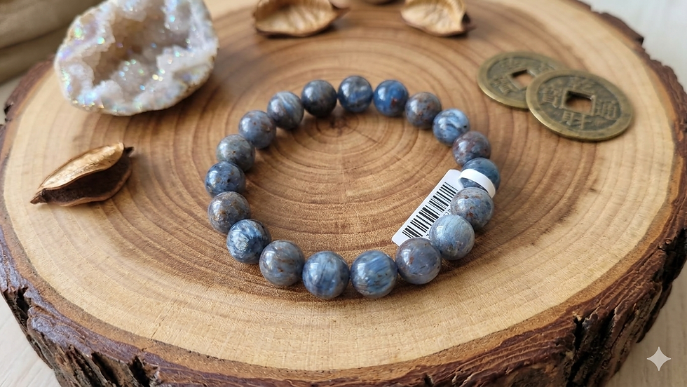 Bracelet homme boule 10 mm Cyanite Bleue Naturelle Foncée