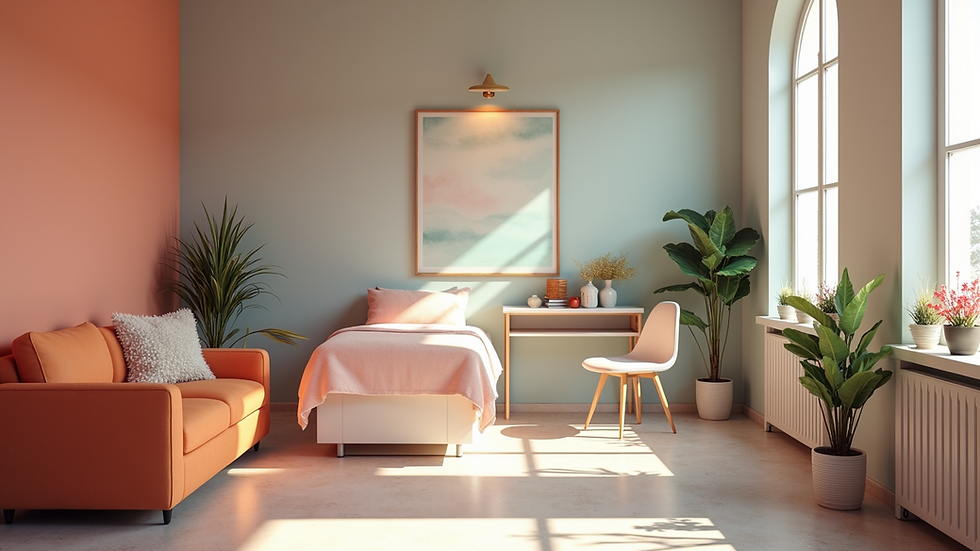 High angle view of a therapy environment featuring colorful decor