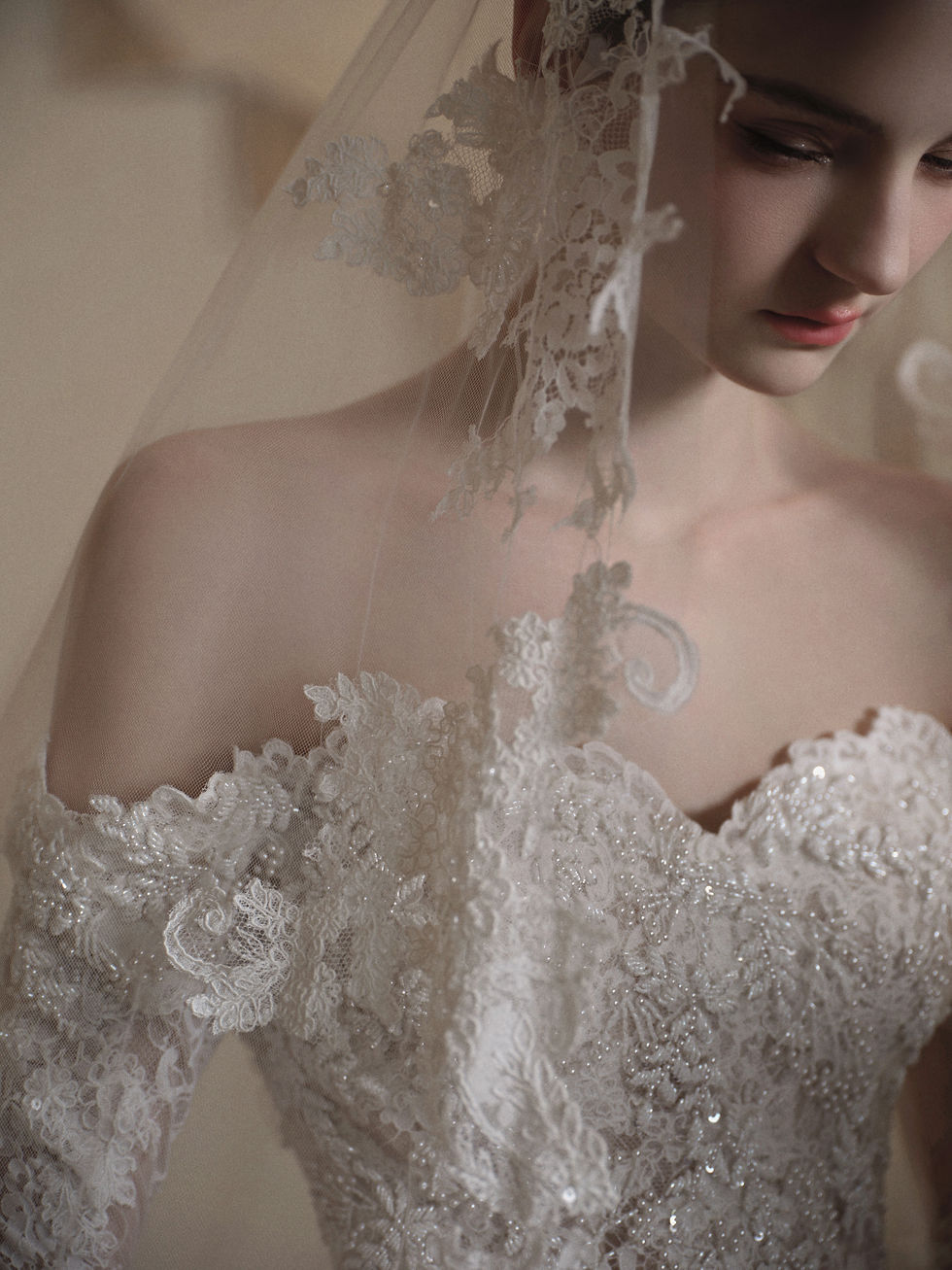 Thumbnail: lace ball gown wedding dress with long sleeves