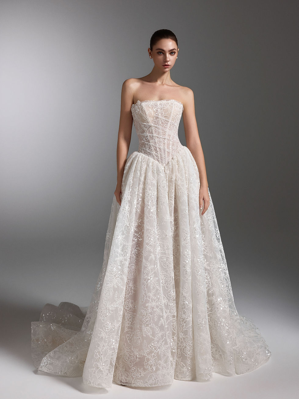 Thumbnail: elegant lace ball gown bridal gown with full skirt Orange County bridal boutique