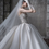 Thumbnail: Beaded corset bridal gown with satin ball skirt and sweetheart neckline.