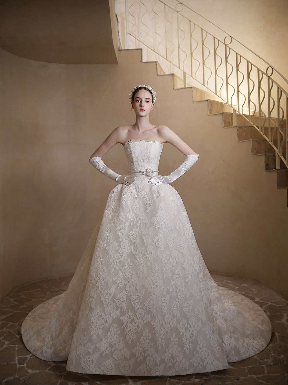 lace ball gown wedding dress with strapless neckline