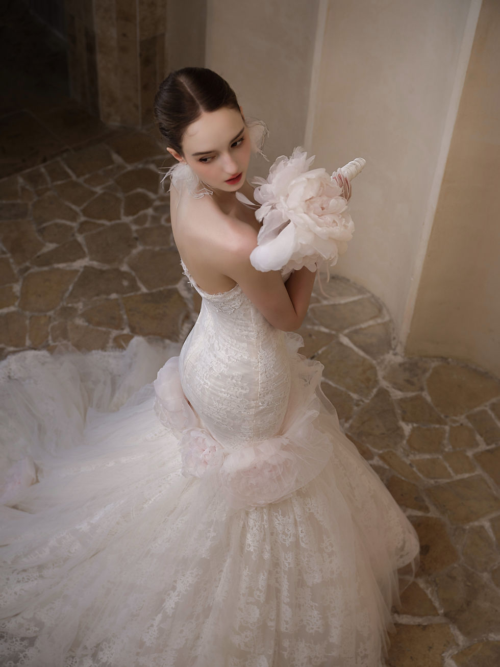 lace mermaid wedding dress with floral details