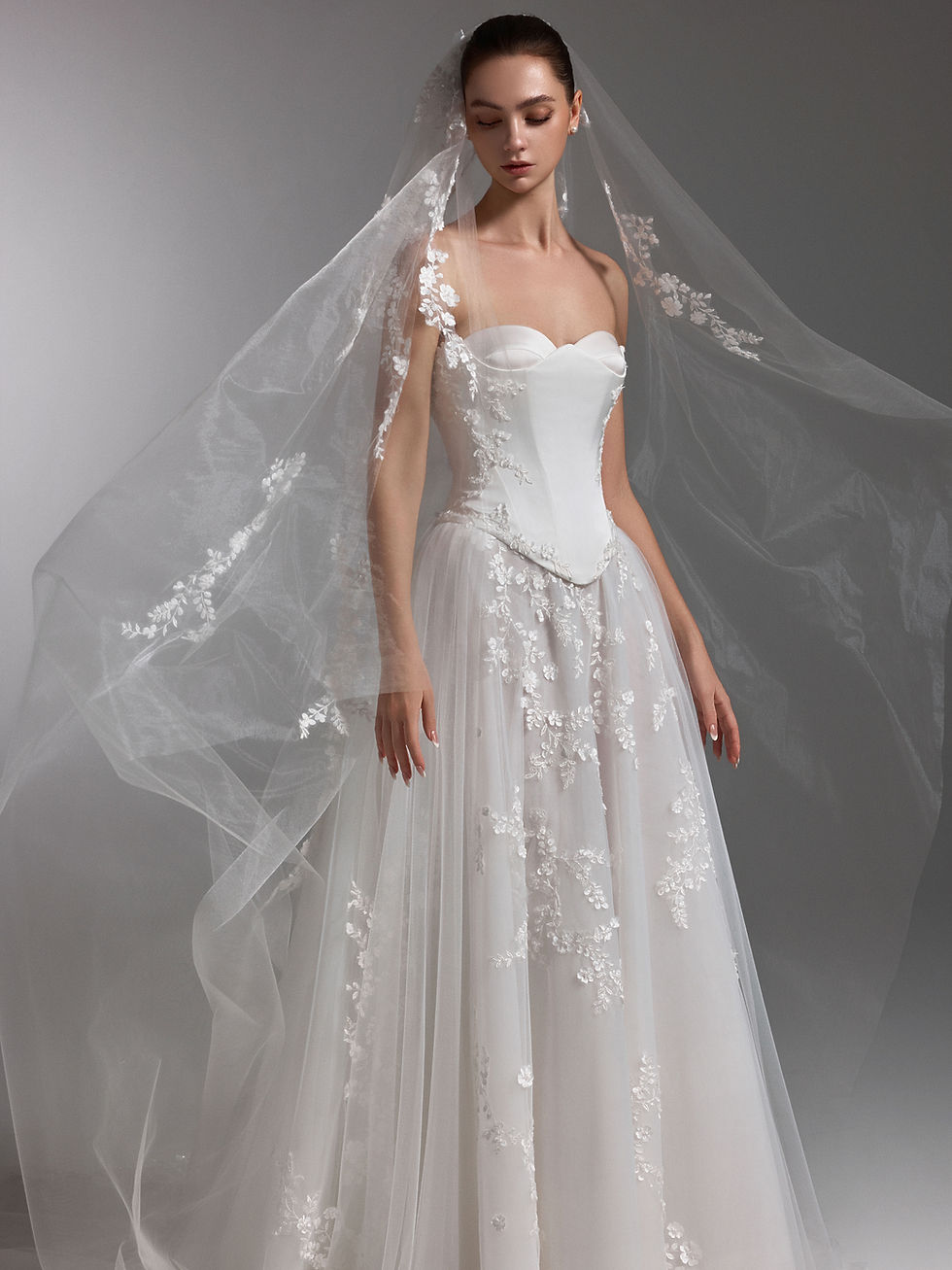 tulle lace A-line wedding dress with soft flowing skirt from Orange County bridal boutique