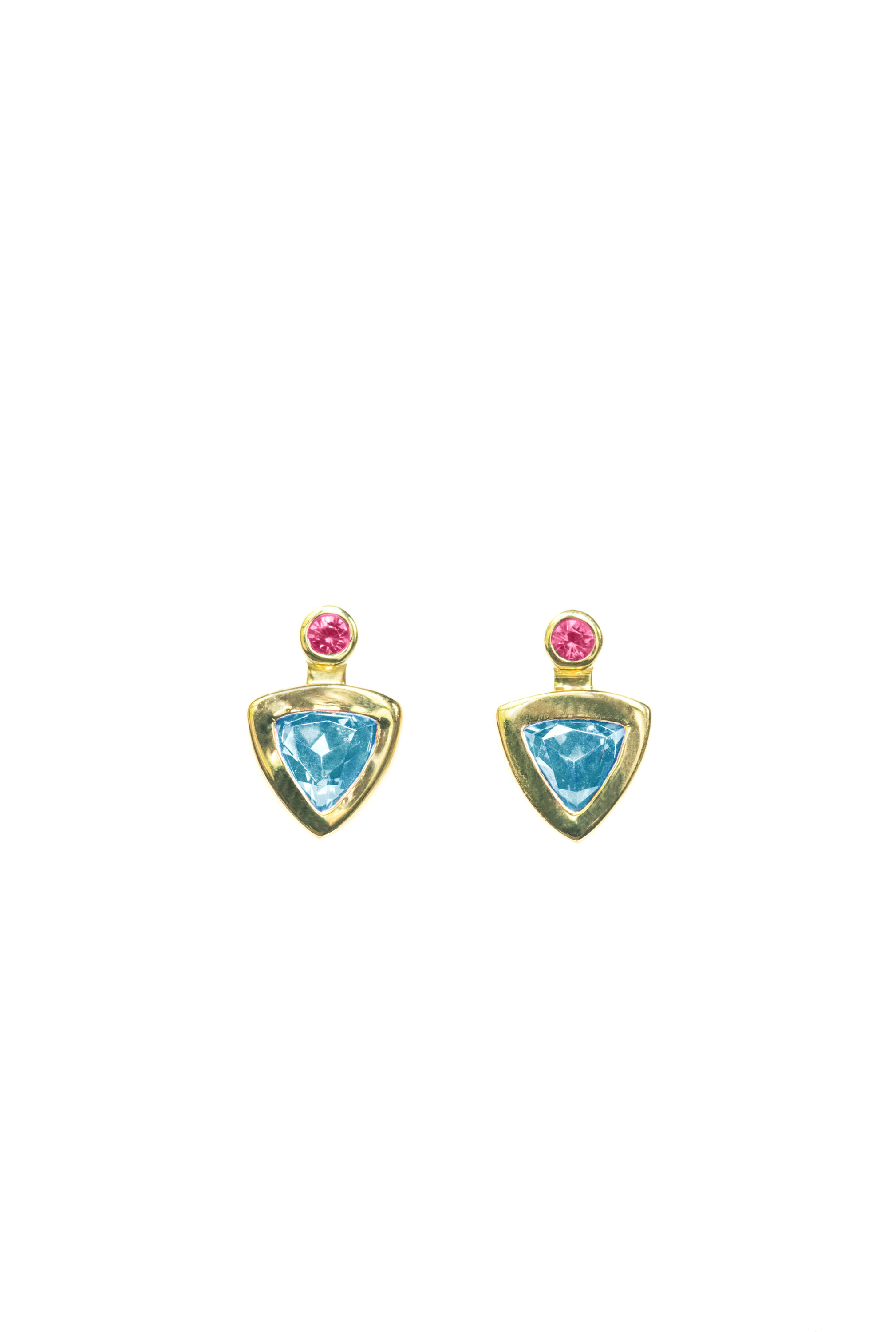 18k Yellow Gold Stud Earrings with Blue Sapphire and Pink Tourmaline