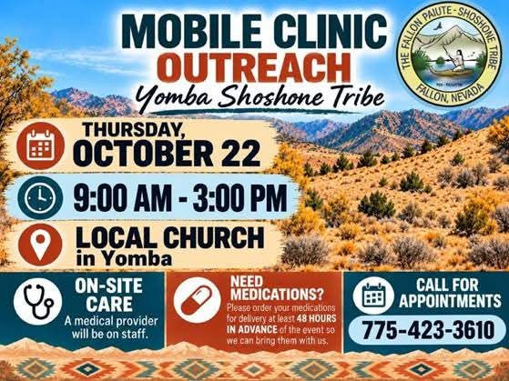 Announcement! The Fallon IHS Mobile Clinic is visiting Yomba on Thursday, October 22, 2026.