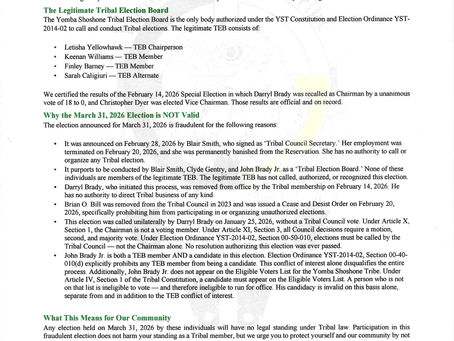 Community Letter from the Yomba Shoshone Tribal Election Board