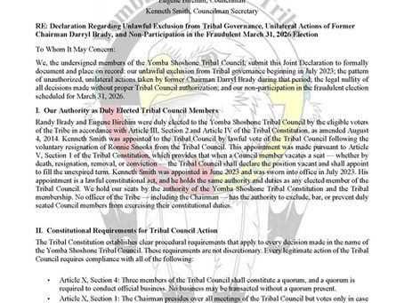 Joint Declaration- of YST Council Members Eugene Birchim, Kenneth Smith, and Randy Brady