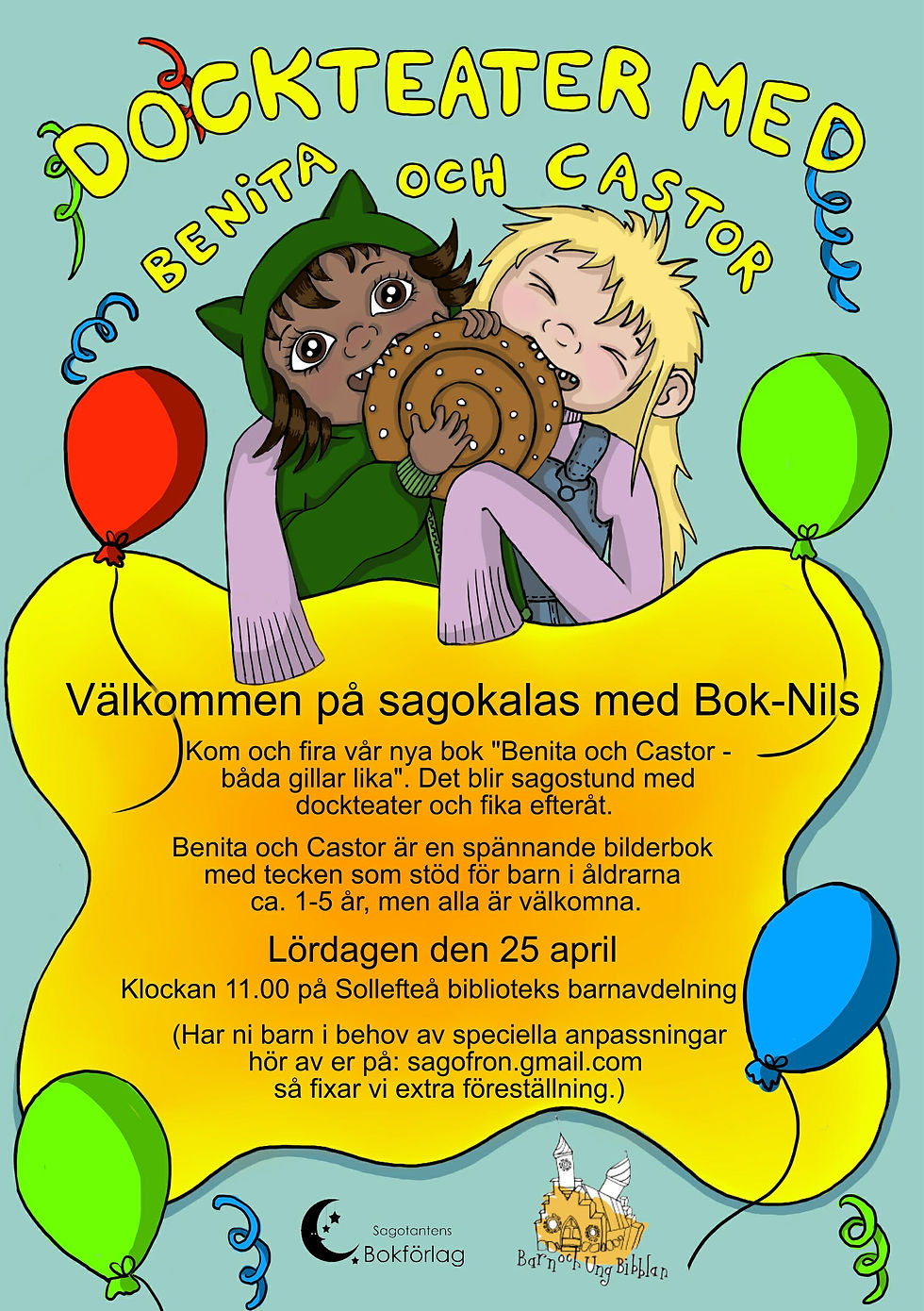 Inbjudan till dockteater och sagokalas med Benita och Castor