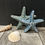 Thumbnail: Glazed porcelain rustic blue textured starfish ornament. 11.5cm