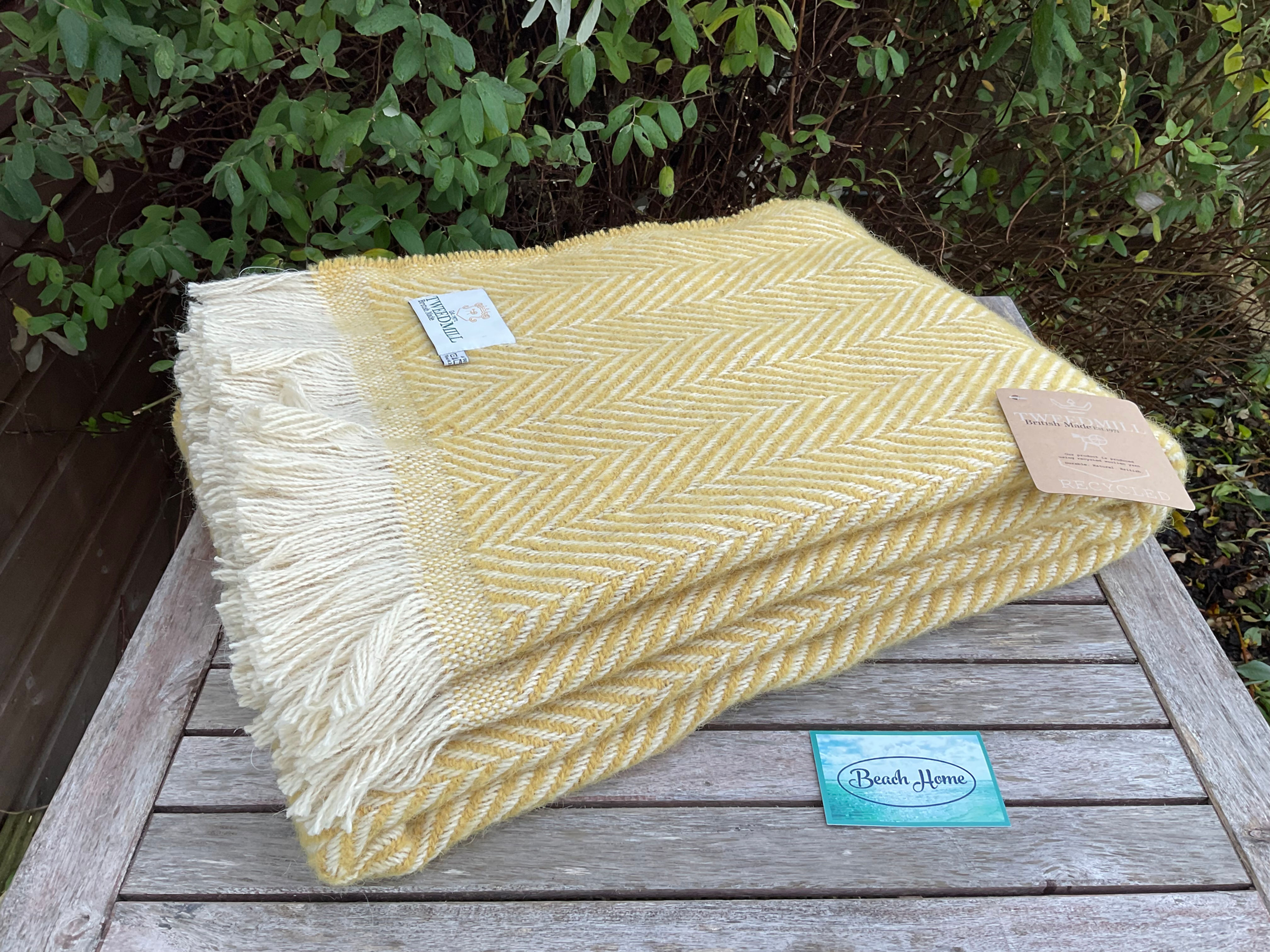 Tweedmill Textiles 100% Recycled wool Yellow Chevron Tibet throw/ blanket