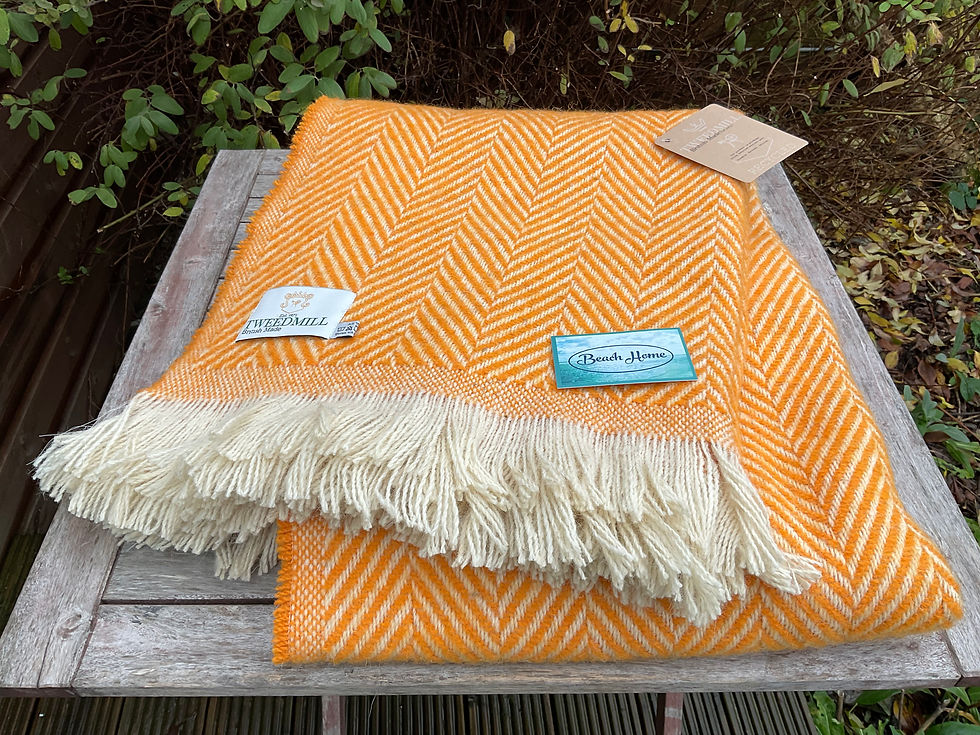 Thumbnail: Tweedmill Textiles 100% Recycled Wool Orange zest Chevron Tibet throw/blanket