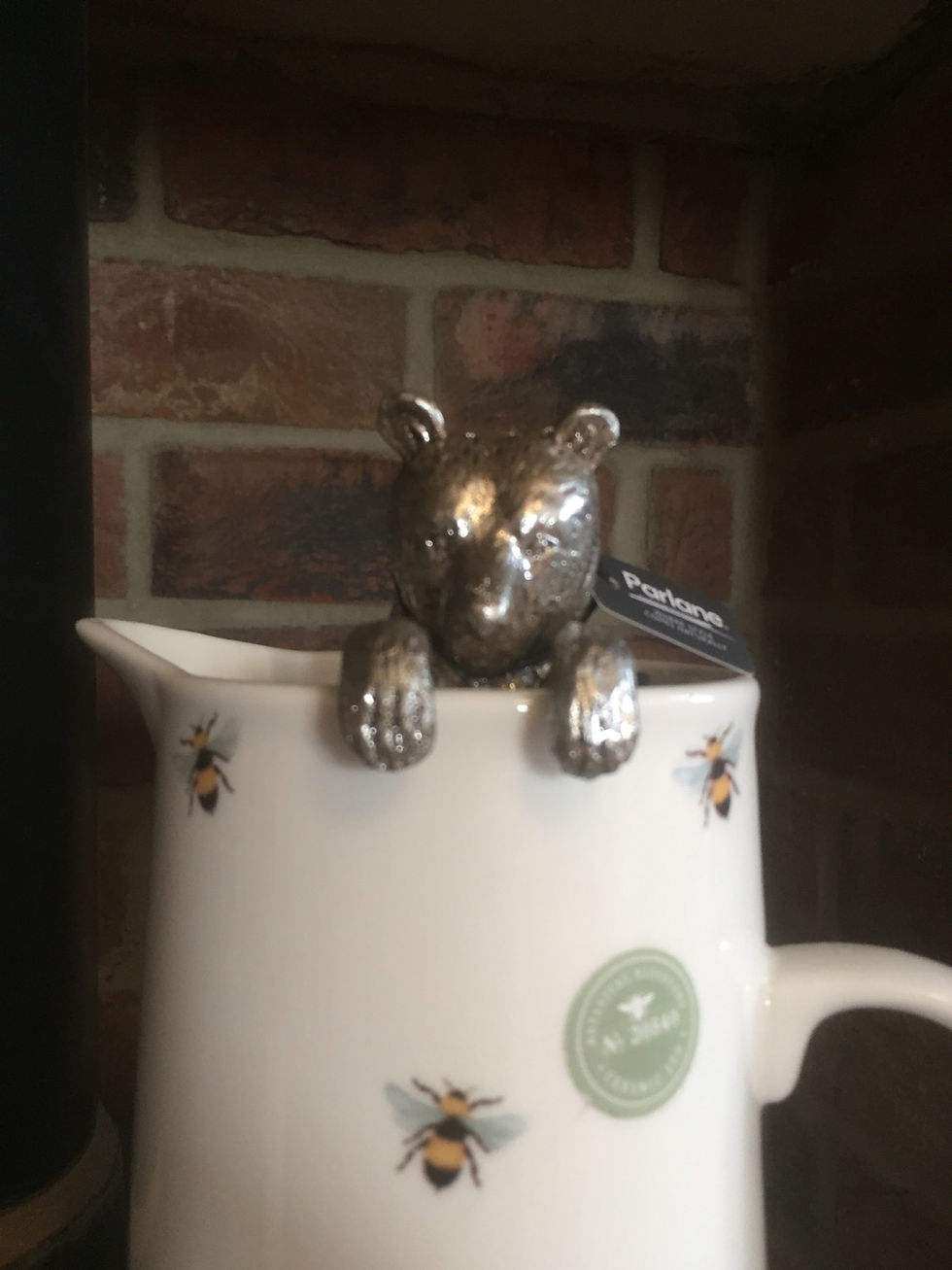 Thumbnail: Parlane platinum coloured resin bear pot hanger