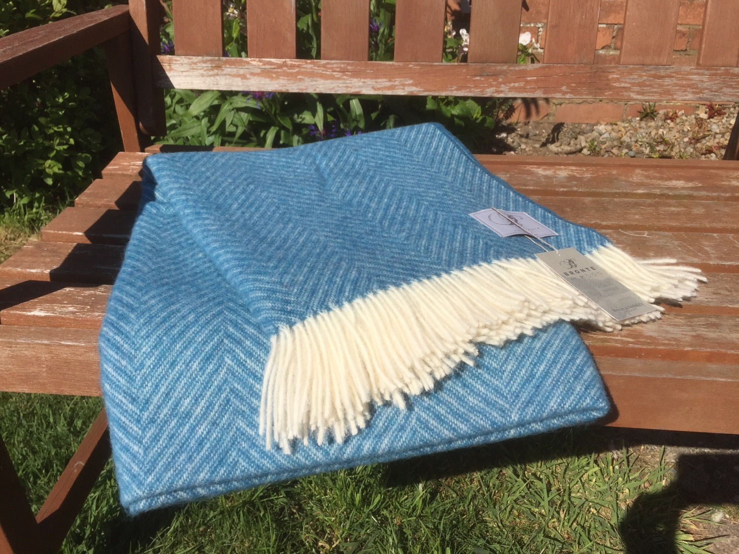 Bronte by Moon aqua herringbone Pure new Shetland wool throw
