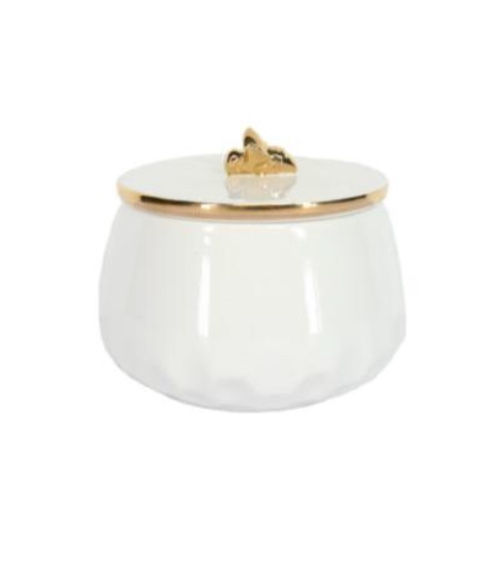Thumbnail: Gisela Graham White ceramic Trinket Box With Gold Bee