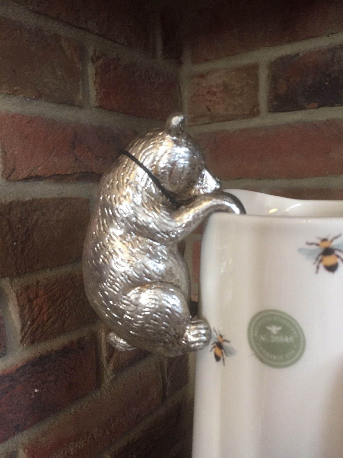 Parlane platinum coloured resin bear pot hanger