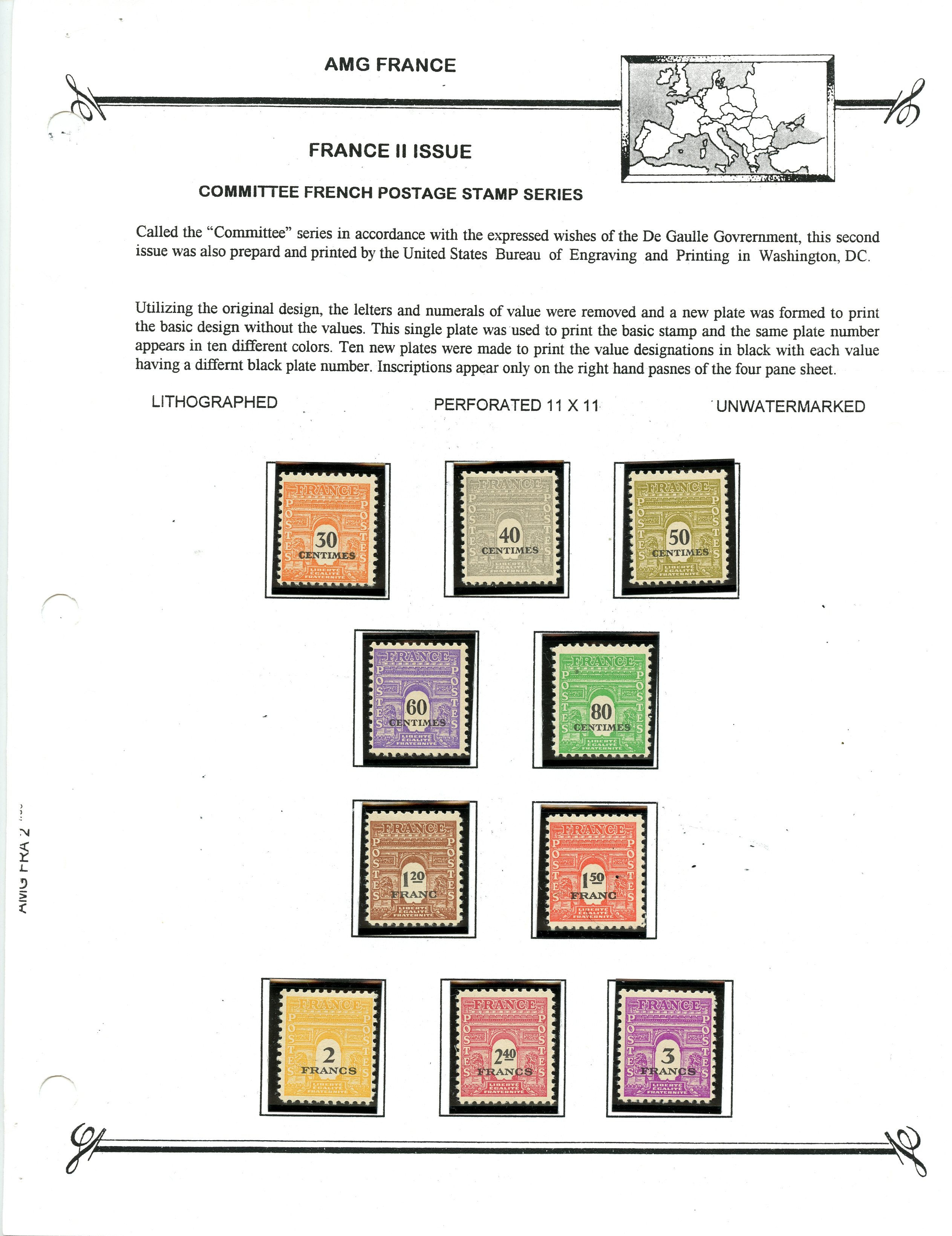 France Scott 523A-523J Unused AMG France II Issue