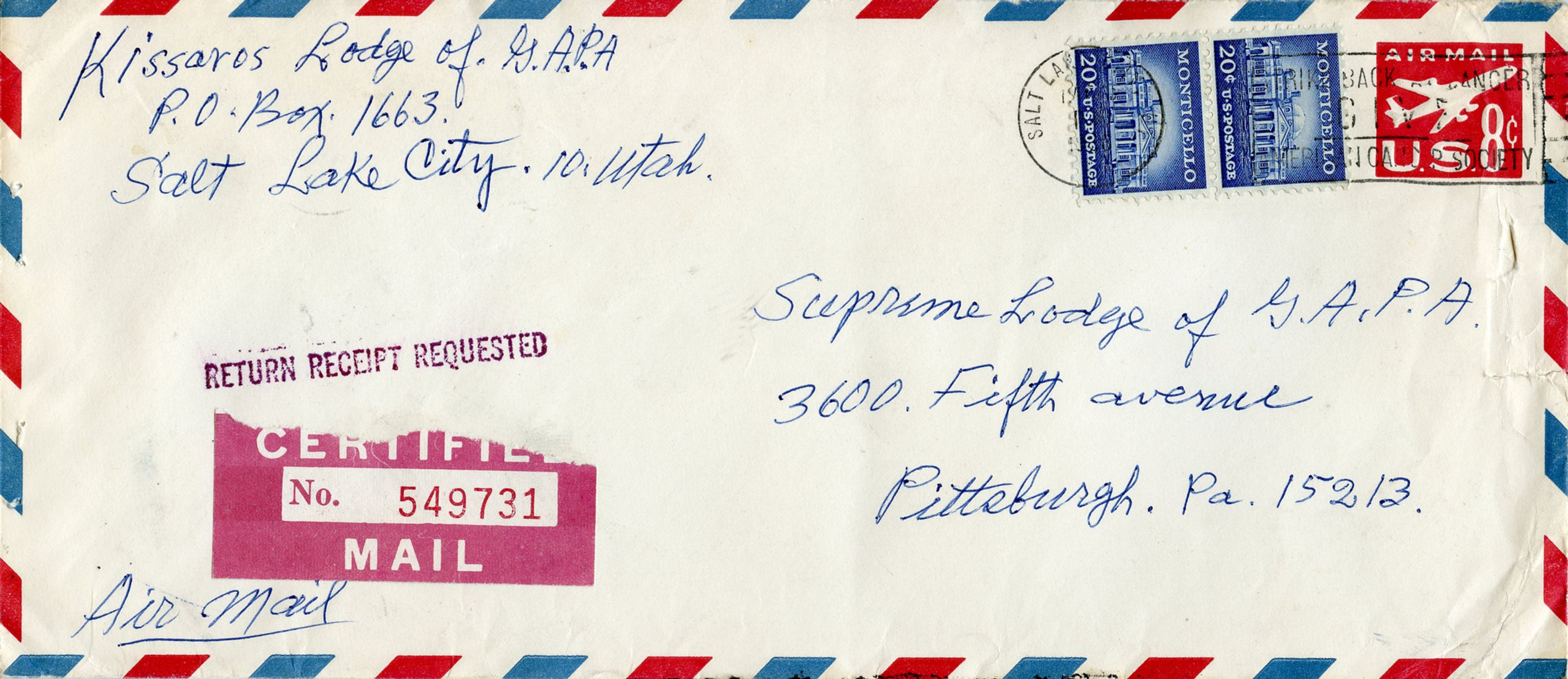 U.S. Scott 1047 (2) on Certified Return Receipt UC10 Stamped Envelope