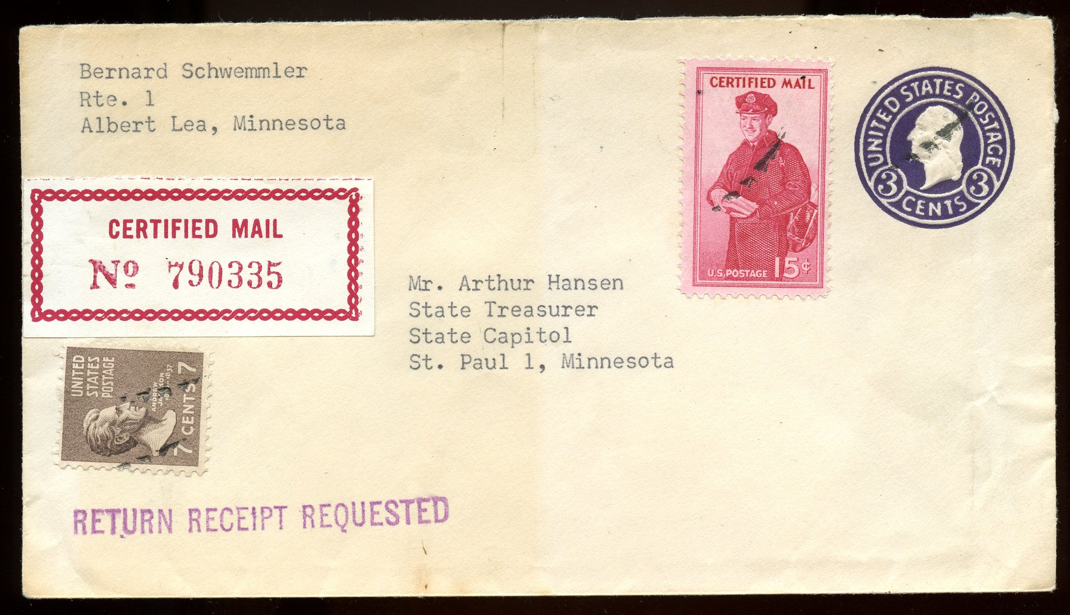 U.S. Scott 812 Prexie and FA1 Certified Mail on U436 Stamped Envelope