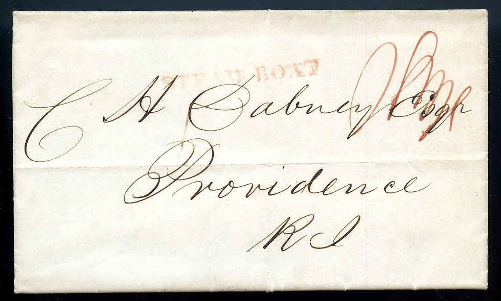 U.S. 1838 Stampless Cover via Steamboat from NYC to Providence, RI