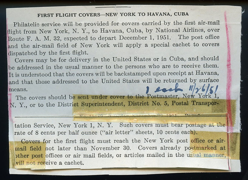 Thumbnail: U.S. Scott 806 and C39 on Canceled 1951 First Flight to Havana, Cuba
