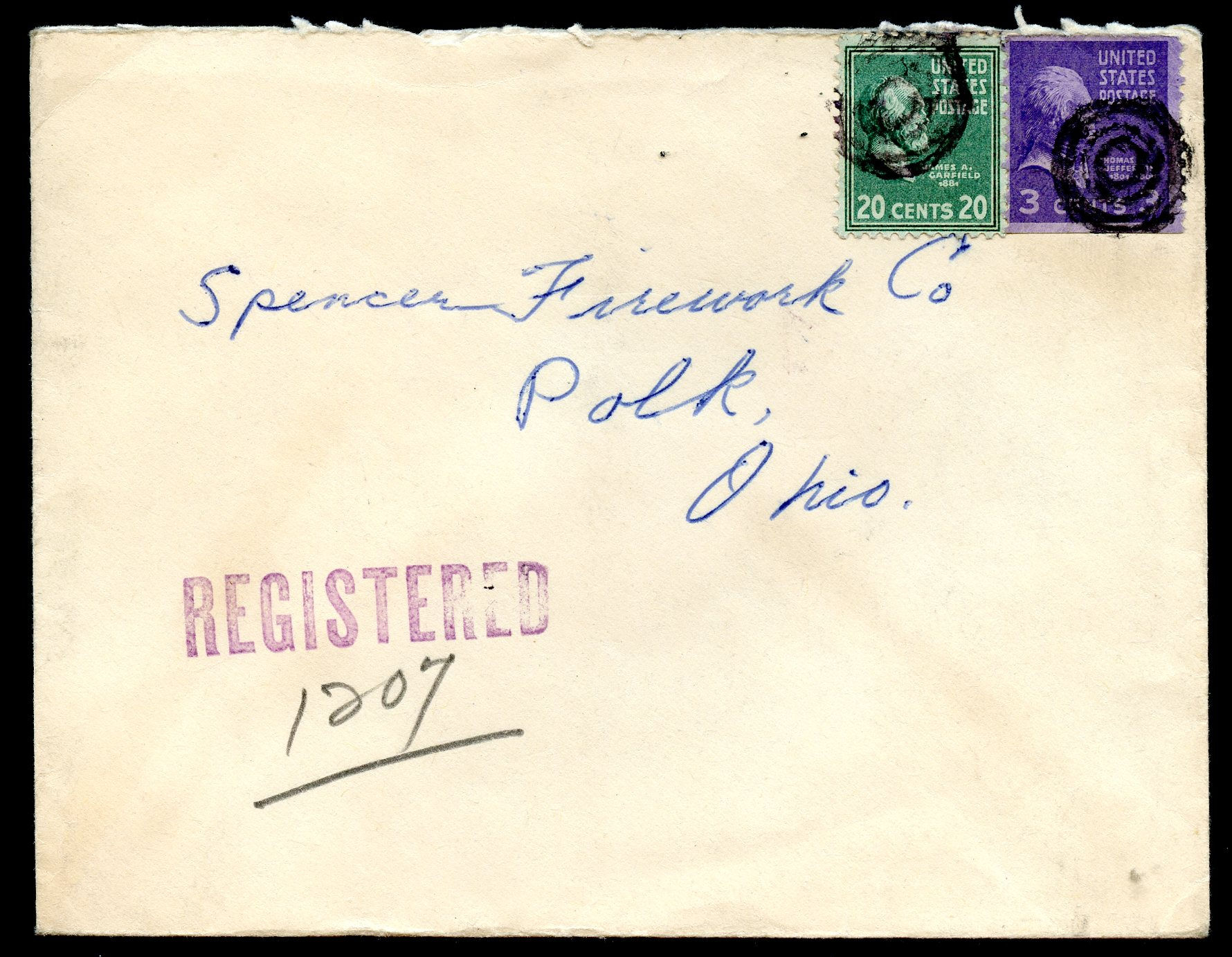 U.S. Scott 825 and 842 Prexies on 1947 Registered Letter