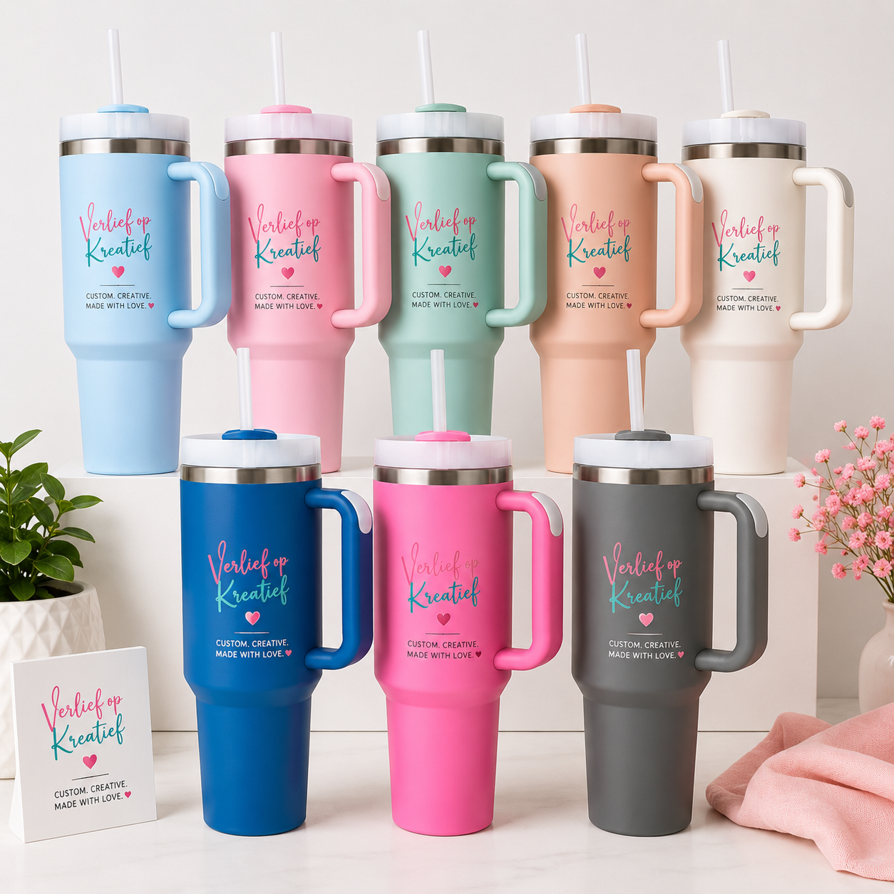 1200ml Tumbler with Handle, Straw & Lid