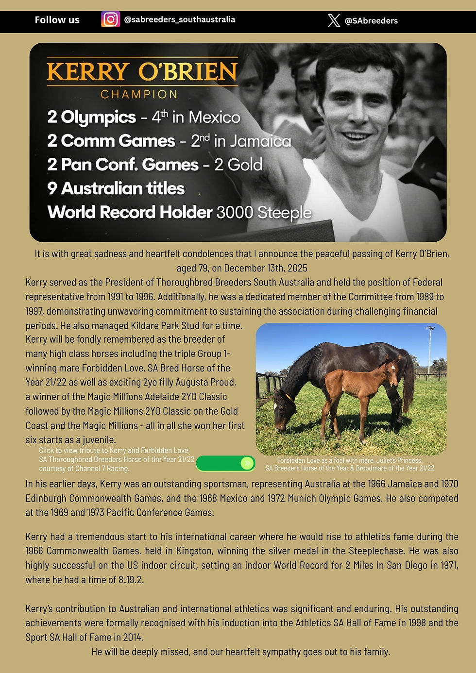 Peaceful passing of Kerry O'Brien December 13th, 2025 aged 79