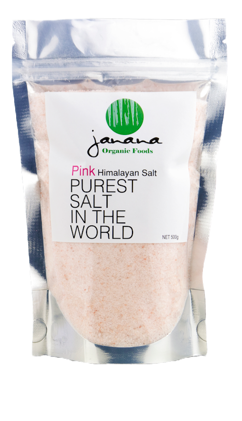PINK Himalayan salt "Purest Salt in the World" by Janana Organic Foods, 500g Transparent Refillable Bag / Pouch so you can easily re-order.