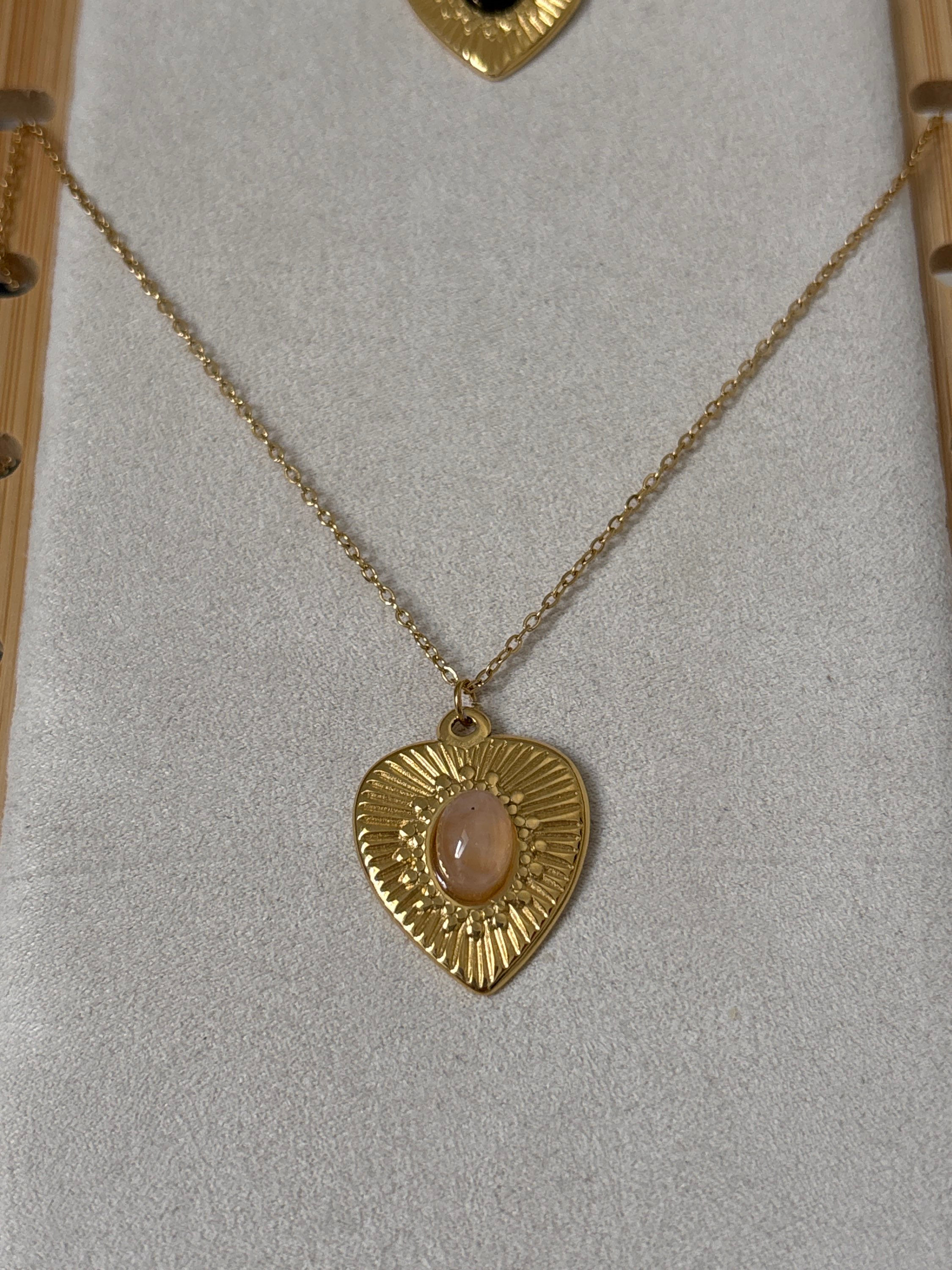 Pendentif Cœur Quartz rose doré
