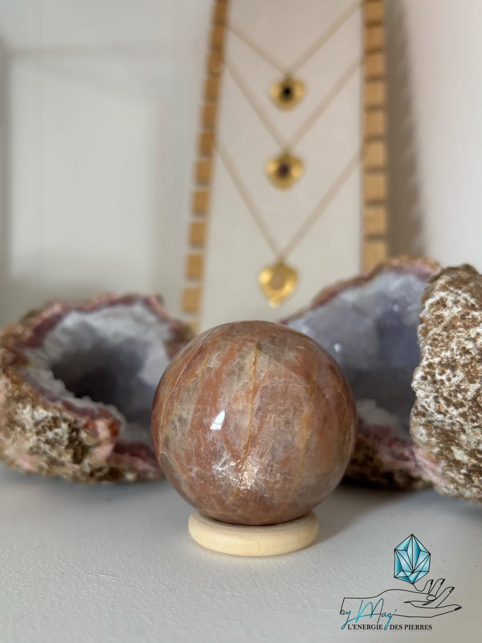 Pierre de Lune Pêche sphère 4,5 cm