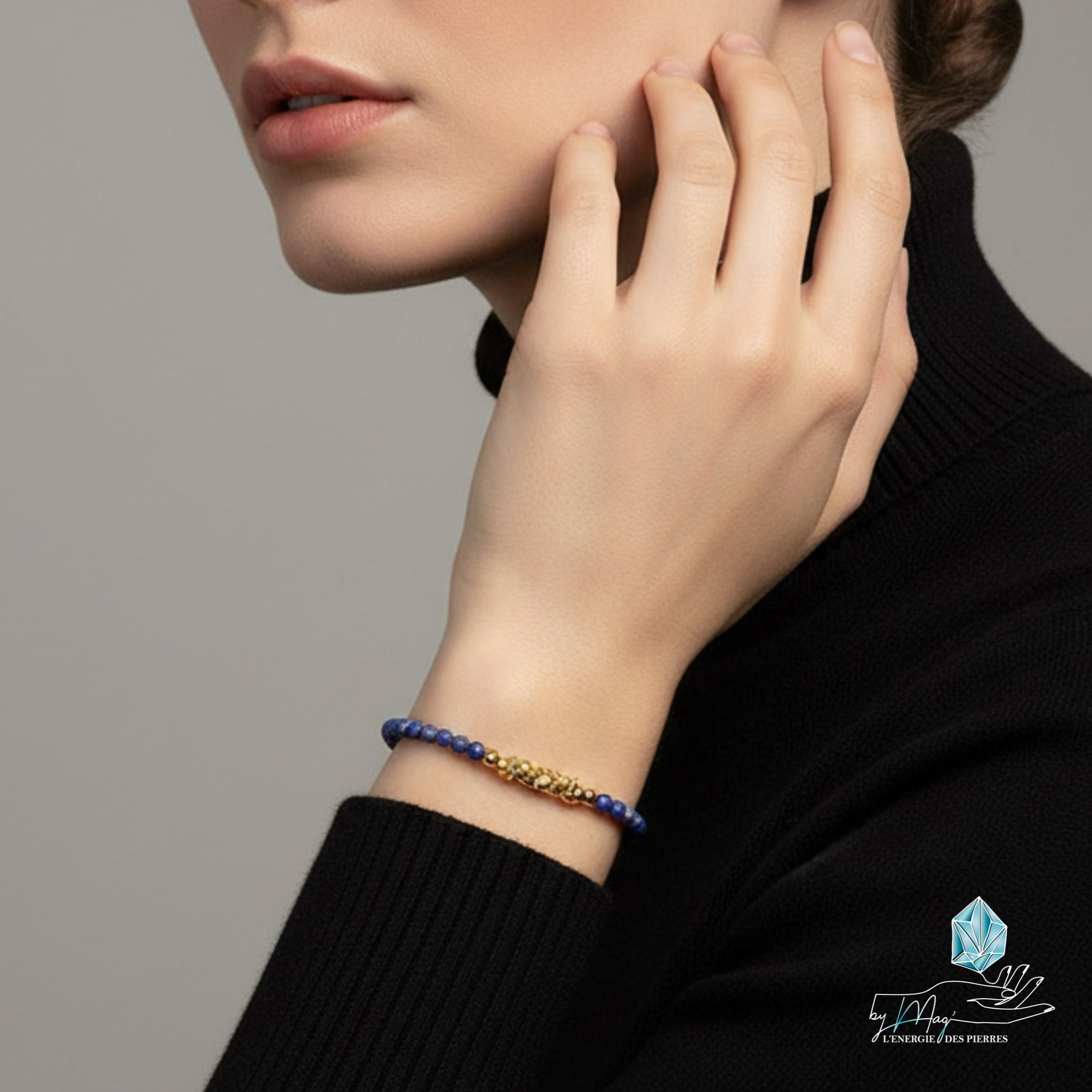Bracelet ajustable doré en Lapis Lazuli