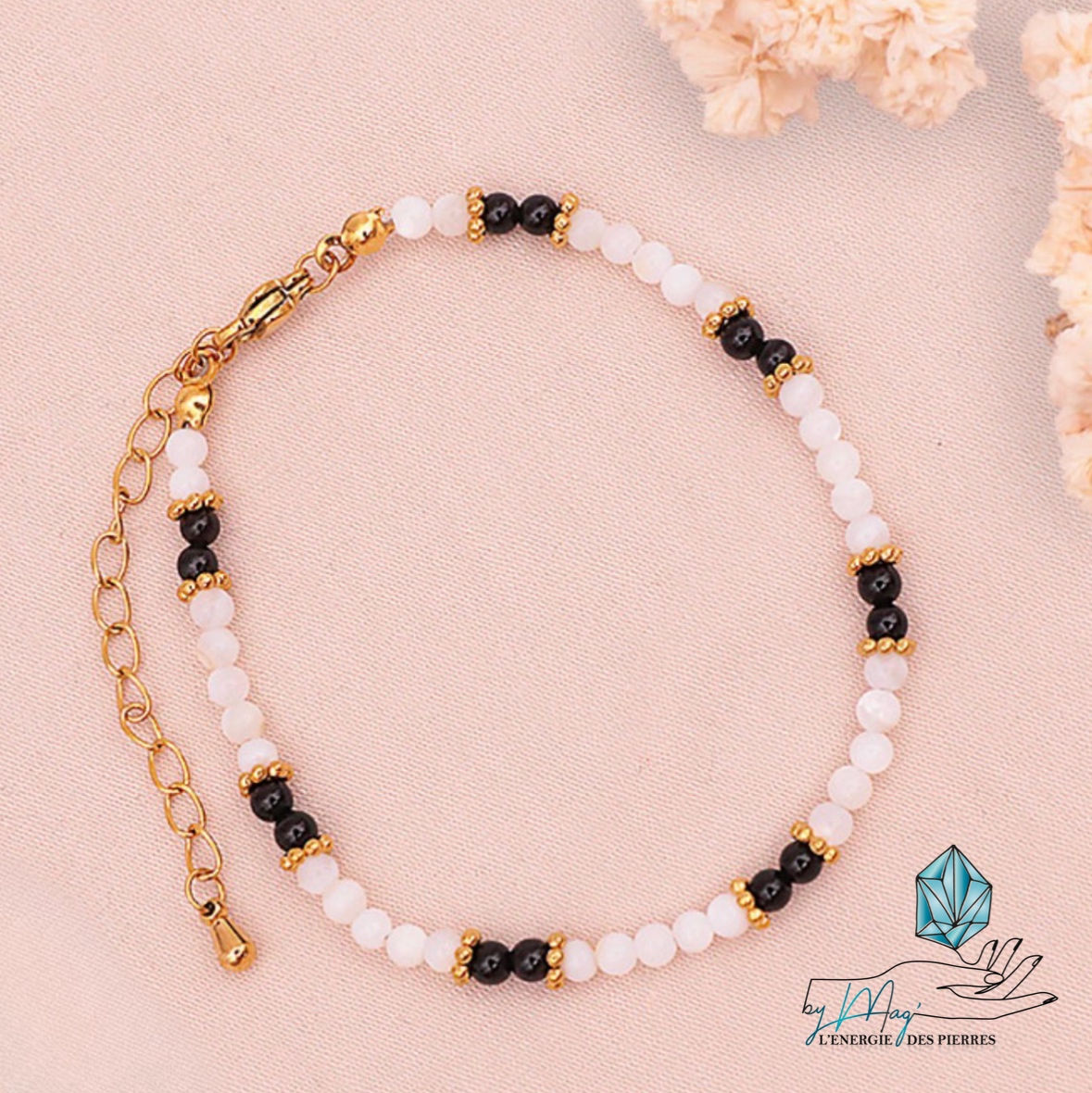 Bracelet ajustable Nacre Onyx AA