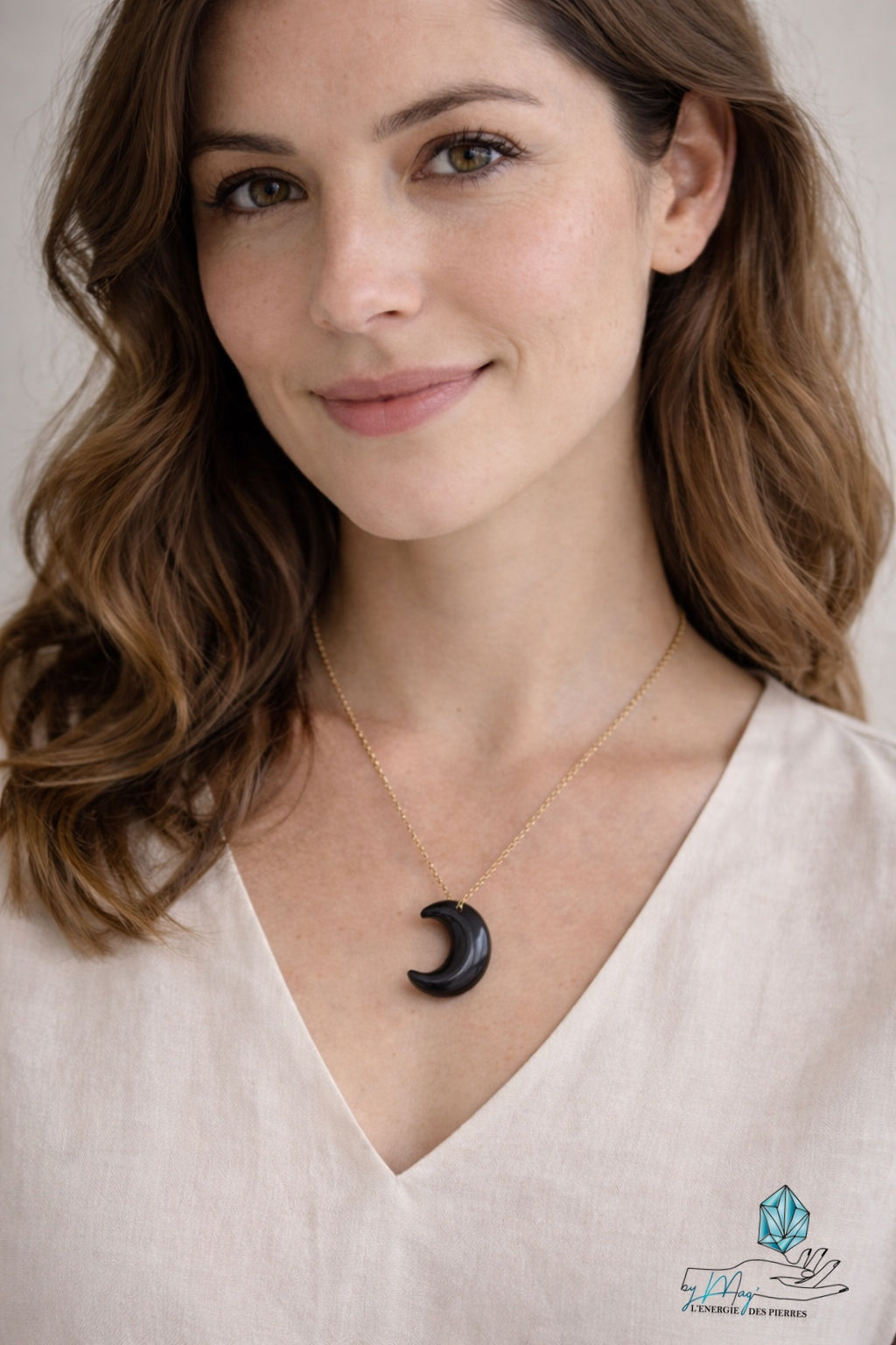 Pendentif Moon en Obsidienne argenté