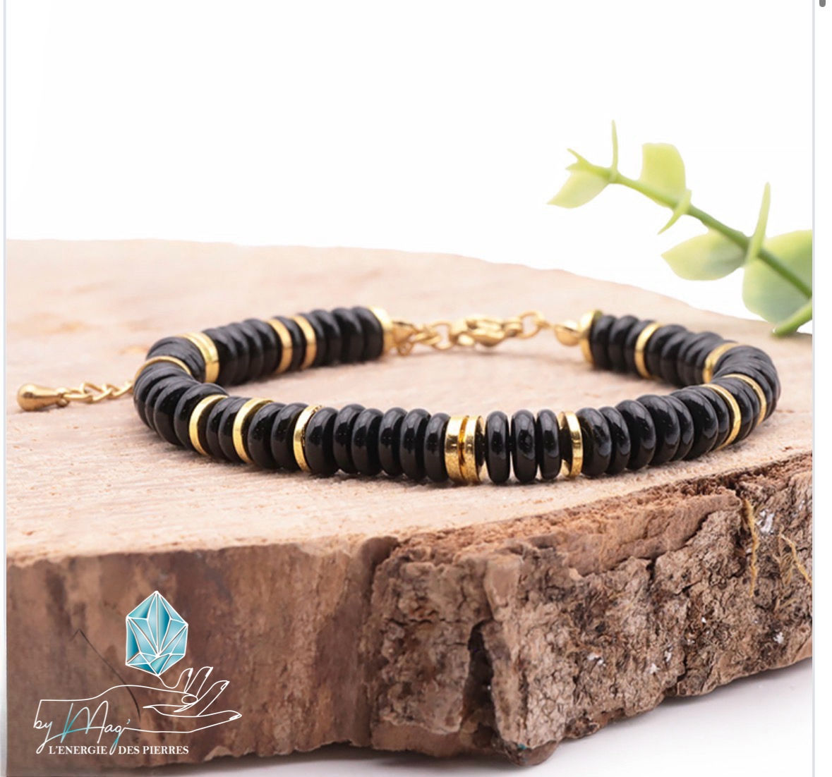 Bracelet ajustable doré Onyx