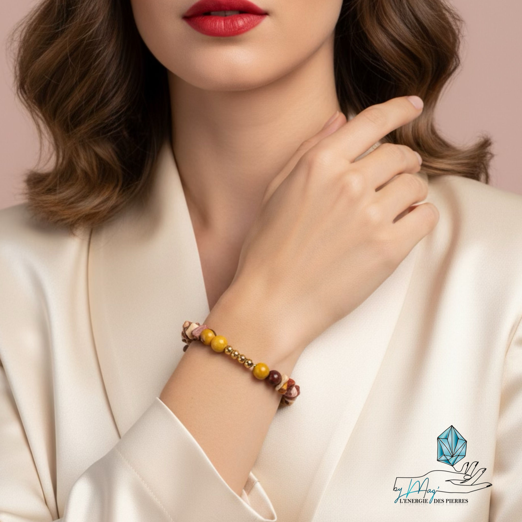 Bracelet chips en Jaspe Mookaïte