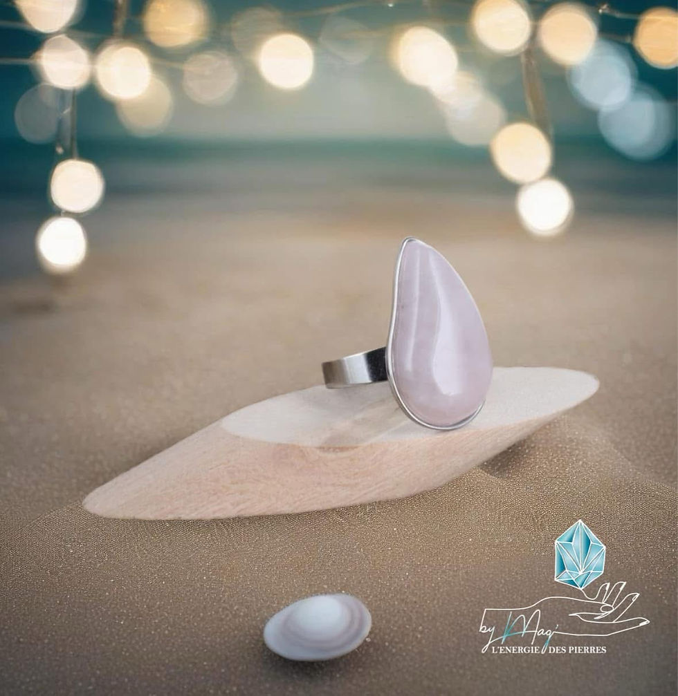 Miniature : Bague goutte ajustable Quartz rose 