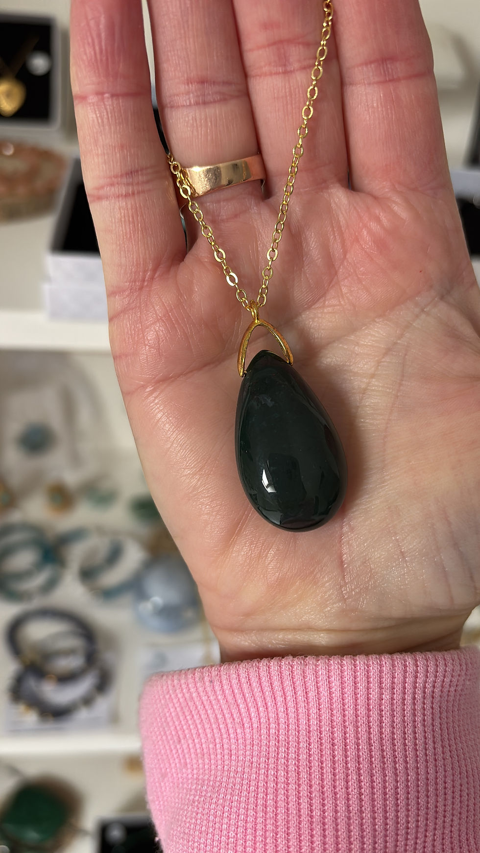 Miniature : Sautoir  doré en Agate mousse 