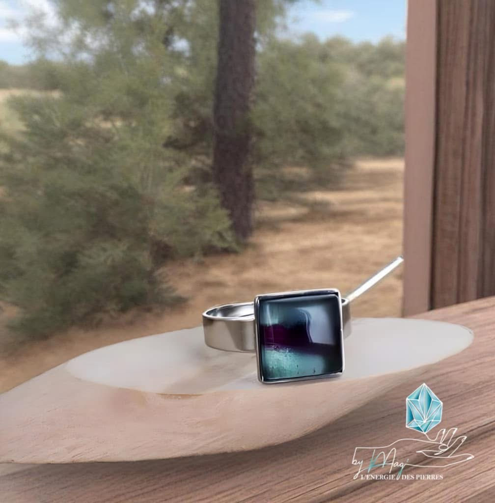 Bague ajustable carré en Fluorite