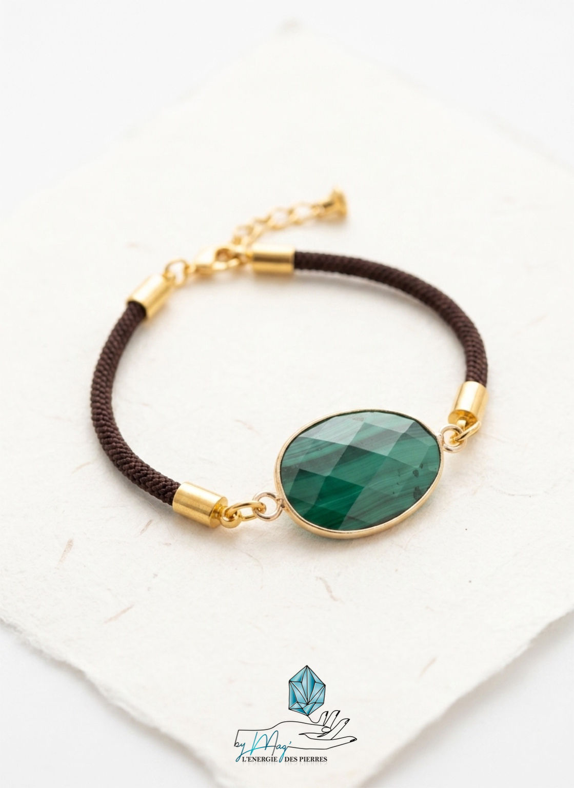 Bracelet sur cordon Malachite facetée