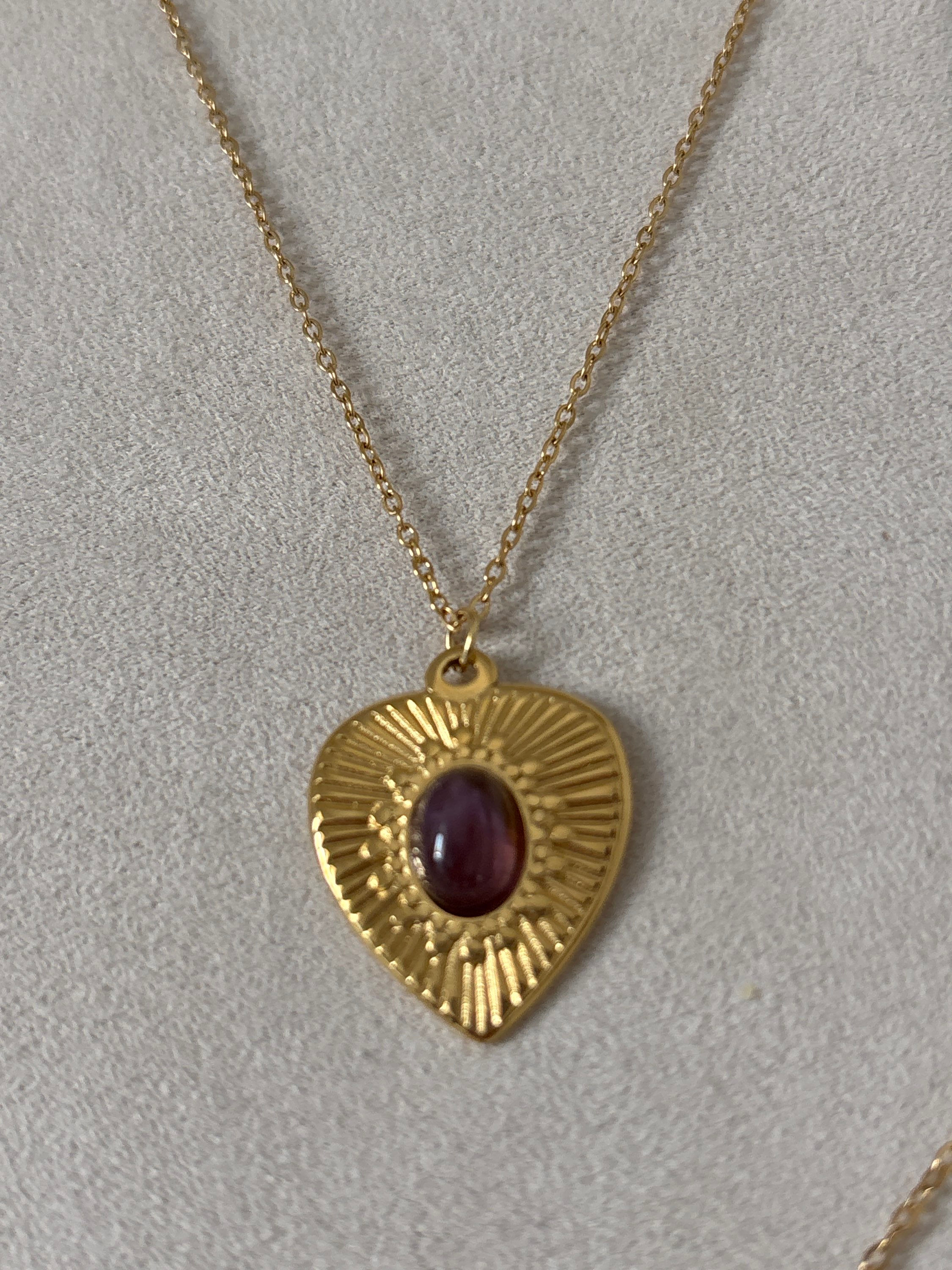 Pendentif Cœur Améthyste doré