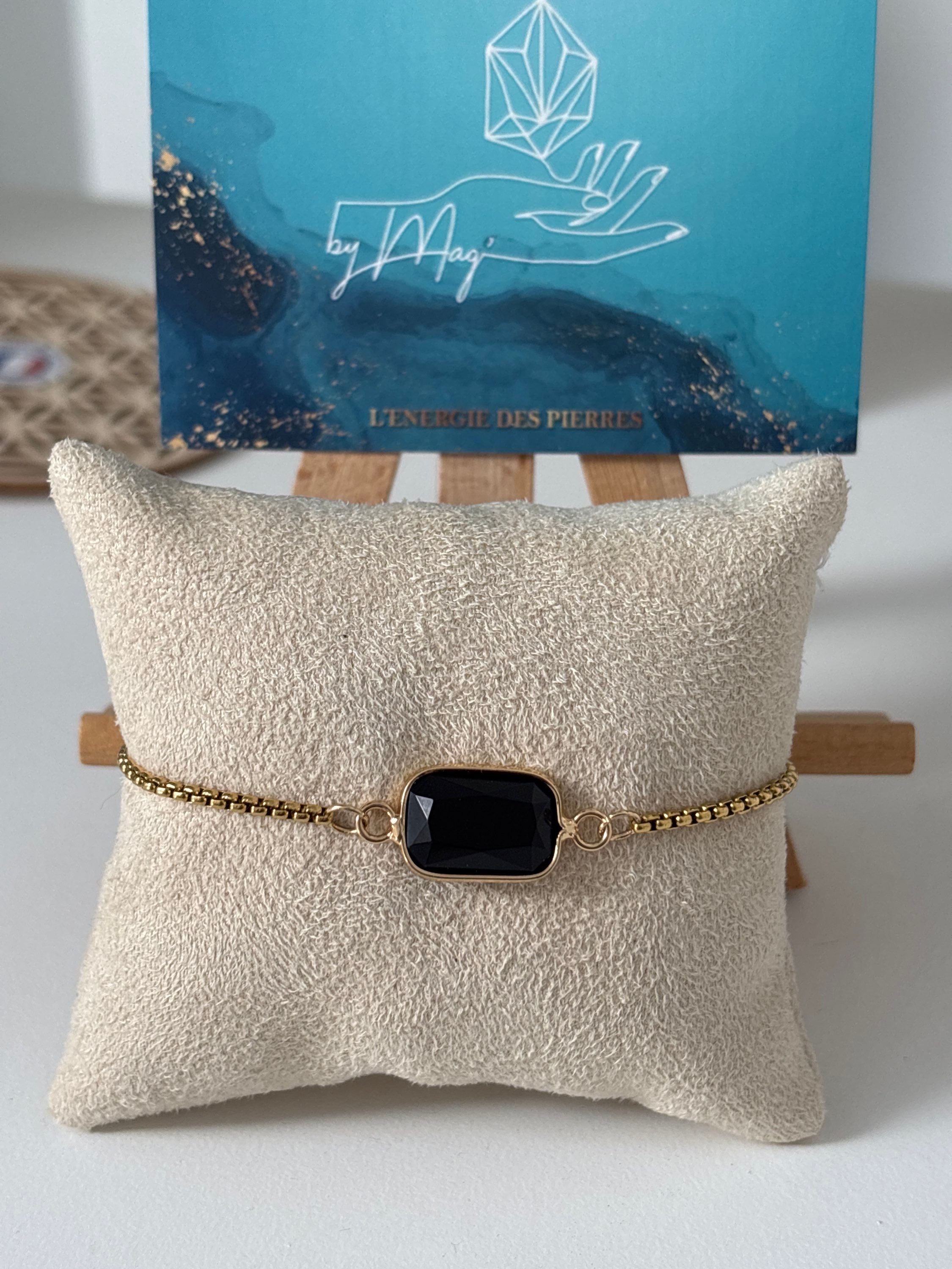Bracelet ajustable sur chaine en Obsidienne