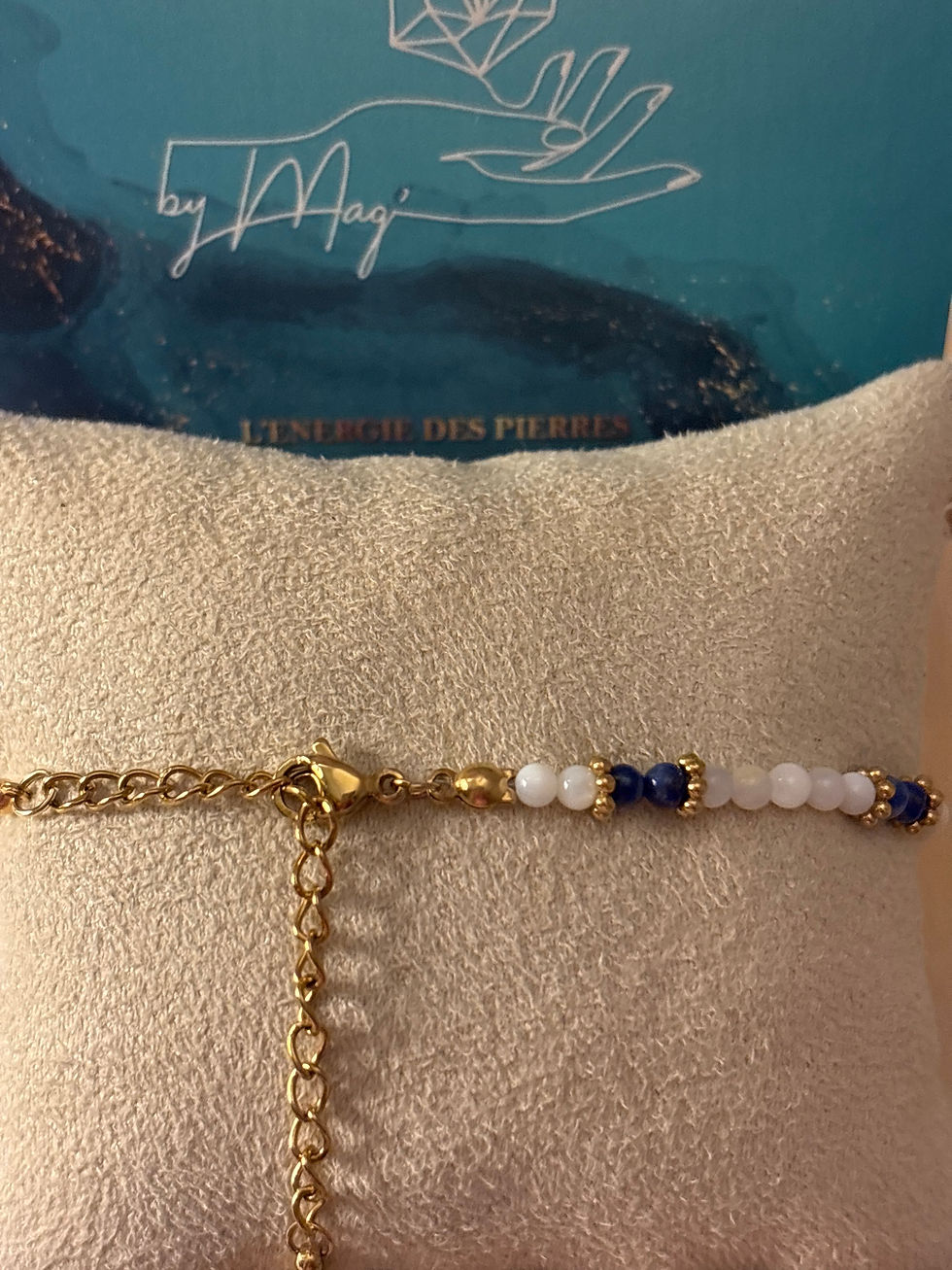 Miniature : Bracelet ajustable doré Nacre et Lapis Lazuli