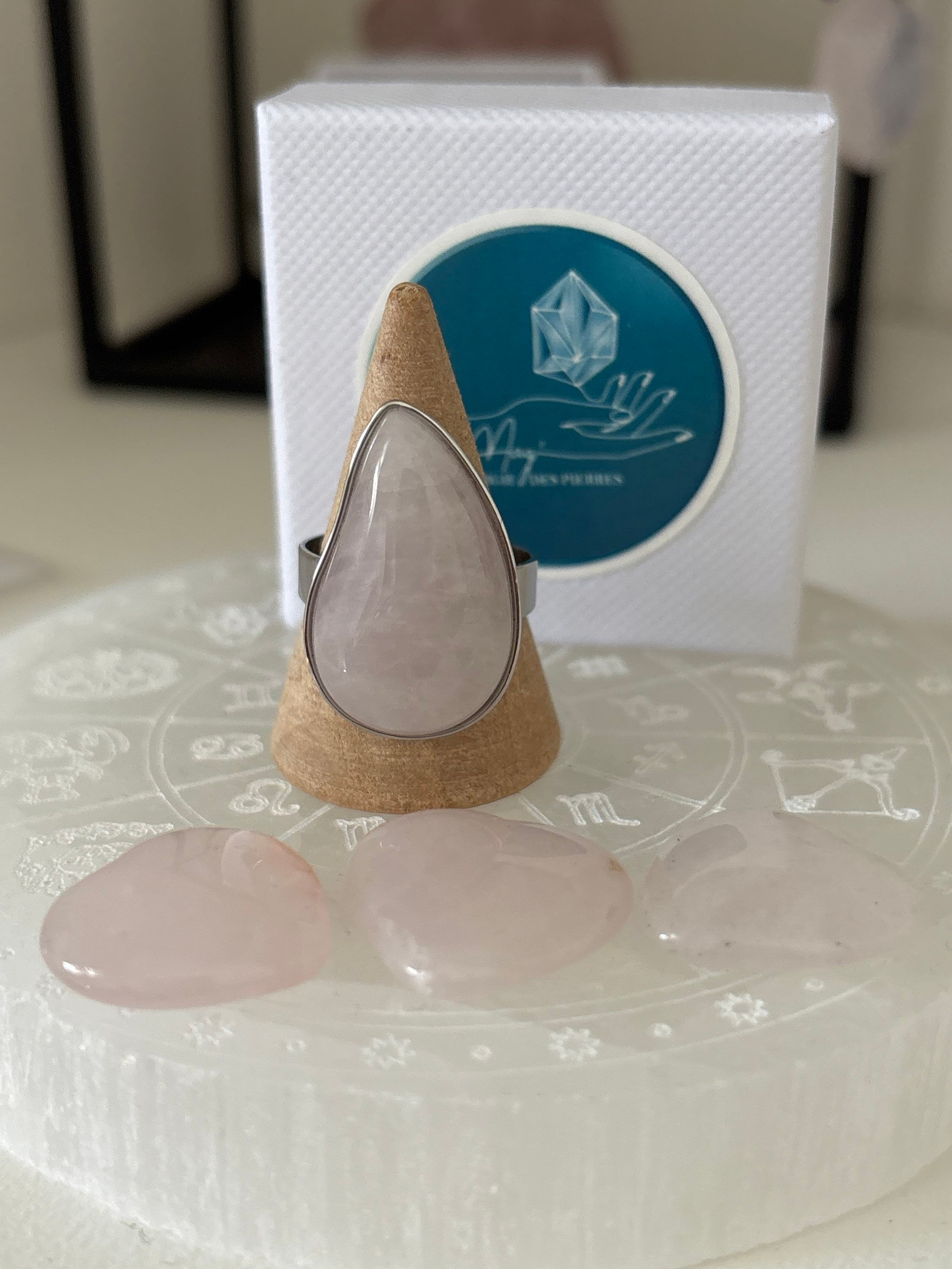 Bague goutte ajustable Quartz rose