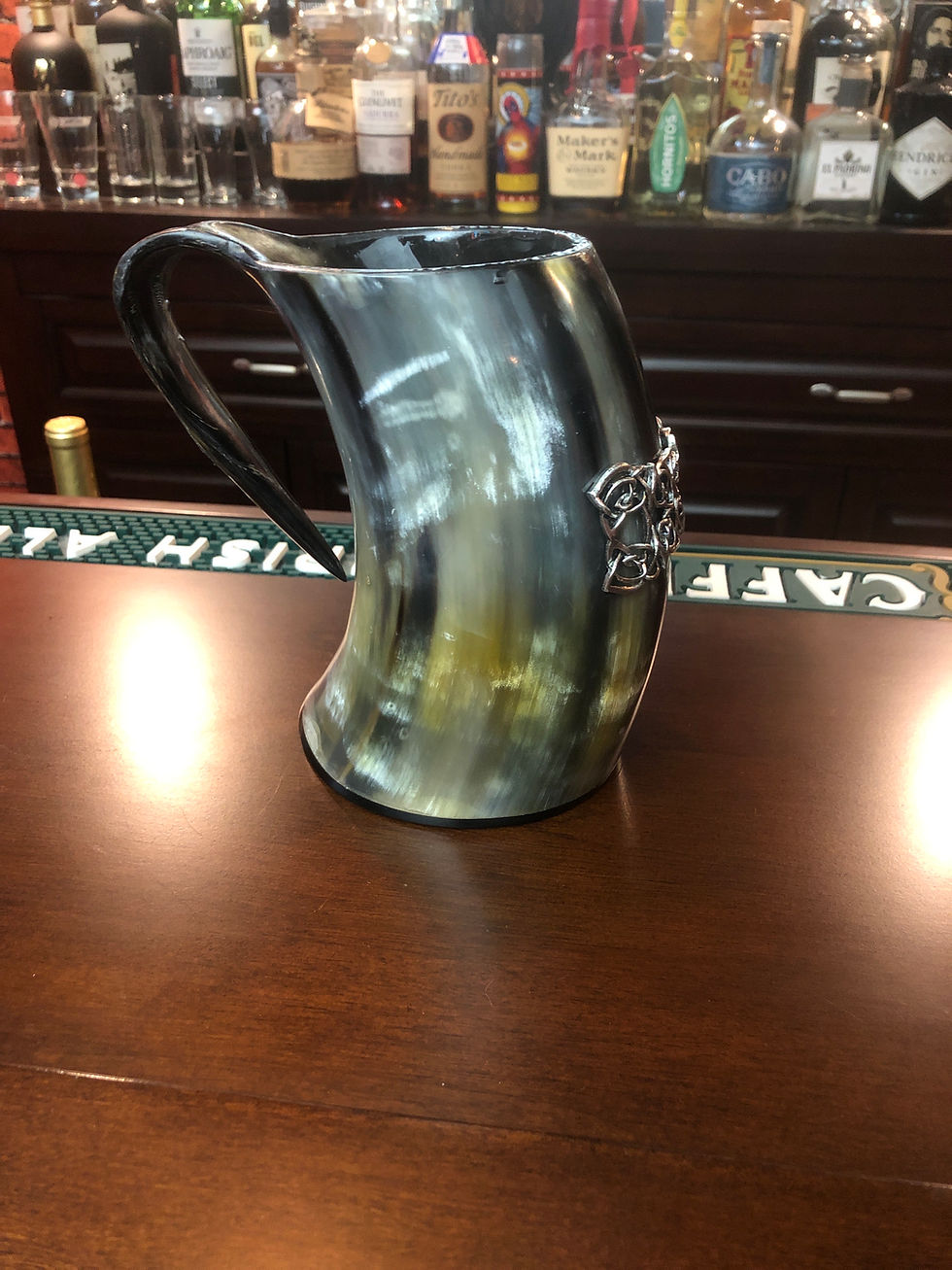 Thumbnail: Large Polished Horn Tankard with Celtic Knotwork