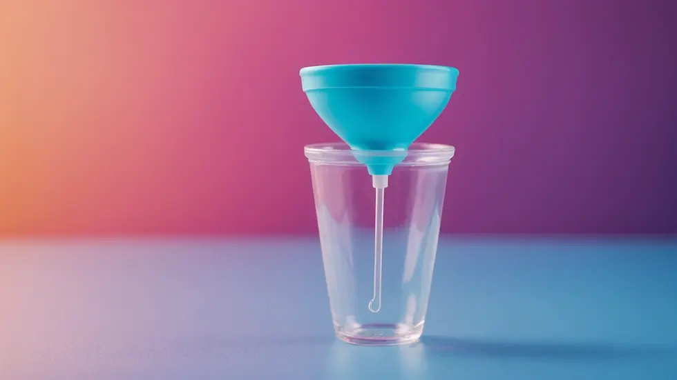 Close-up view of a menstrual cup on a colorful background