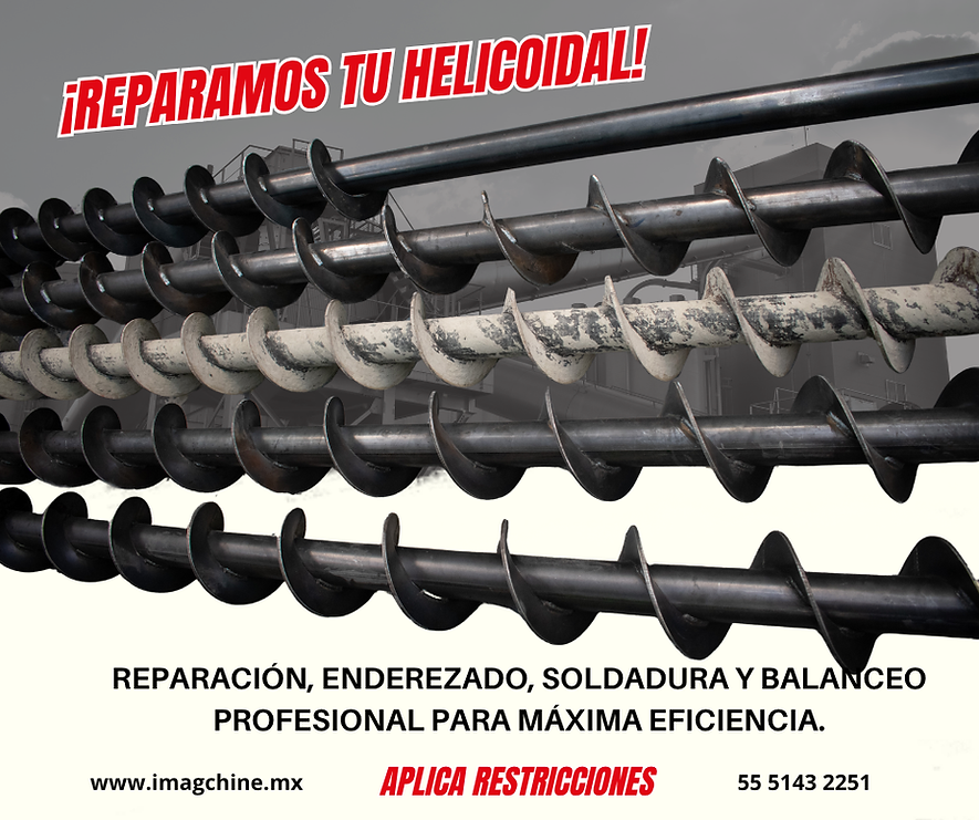 Sinfín industrial rehabilitado por IMAGCHINE con reemplazo de helicoidal dañado.