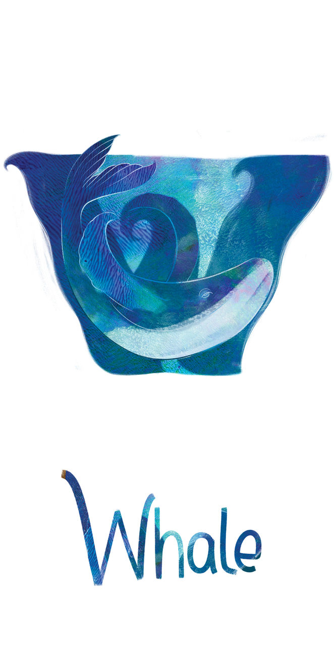 Illustrated letter W shaped like a whale.