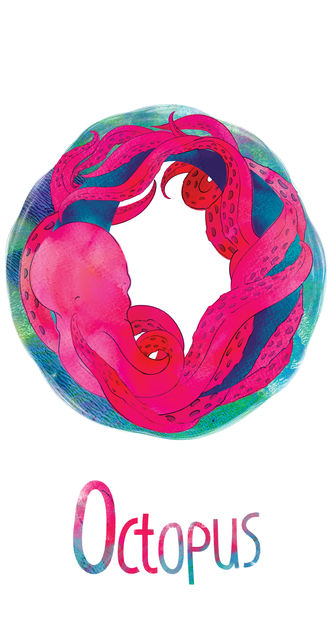 Illustrated letter O shaped like an octopus.