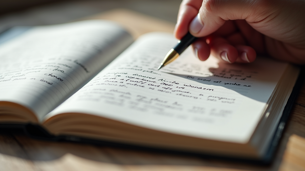 Close-up view of an open notebook with handwritten notes